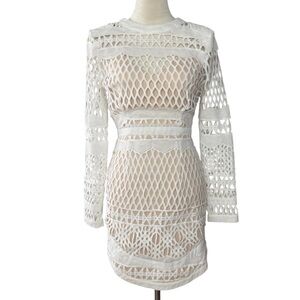 Missguided Sheer Crochet Eyelet Dress with Nude Underdress + Shoulder Pads